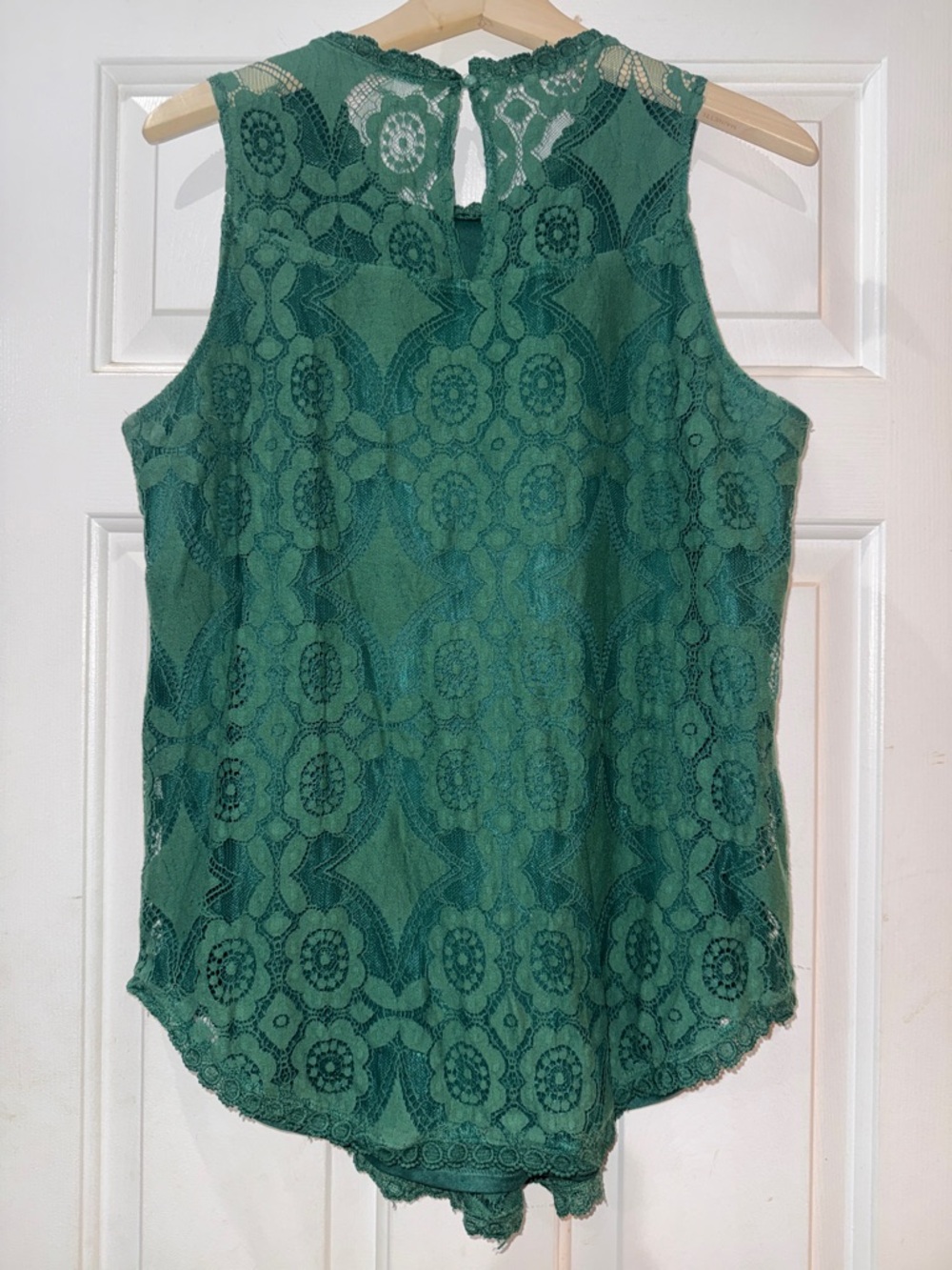 Sleeveless Green Lace Overlay Women's Top - Picture 3 of 3